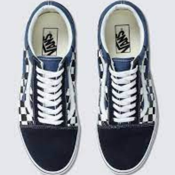 Vans Old Skool Checker Flame in Navy Blue Checker/True White Canvas Skate Shoes - Picture 3 of 16